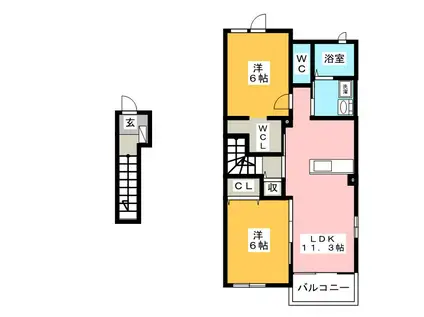 カーサ ブローテB(2LDK/2階)の間取り写真