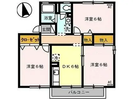 ファミール河野A・B・C棟(3DK/2階)の間取り写真