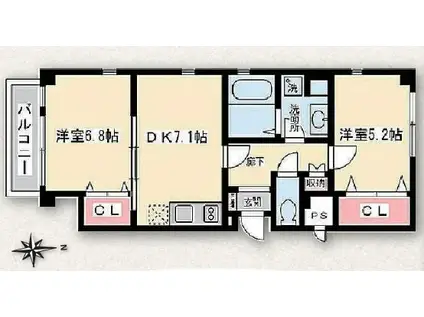 オセアーノ(2DK/1階)の間取り写真