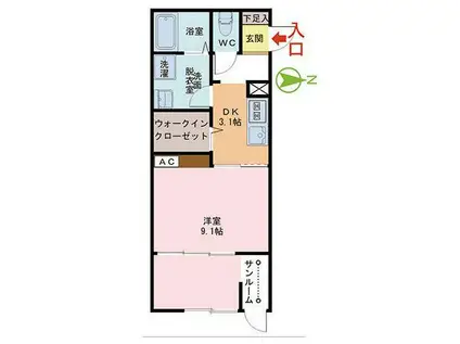 URBAN BRANZ SQUARE II棟(1DK/2階)の間取り写真