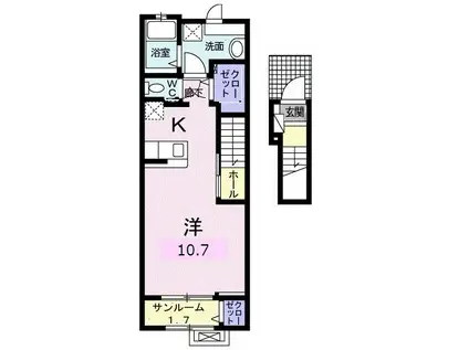 パール・コート(ワンルーム/2階)の間取り写真