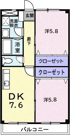 ソレイユ・ル・ヴァン(2DK/3階)の間取り写真