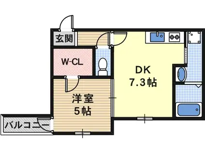 フジパレス桑津III番館(1DK/2階)の間取り写真