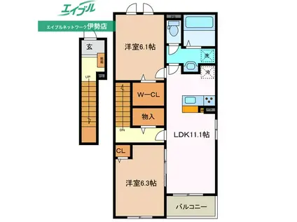 グラスロードII C(2LDK/2階)の間取り写真