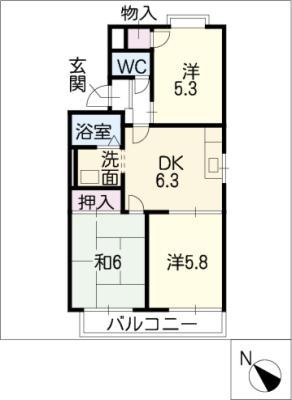 サングレース OTO C棟(3DK/2階)の間取り写真