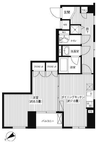 麻布イーストコア(1DK/2階)の間取り写真
