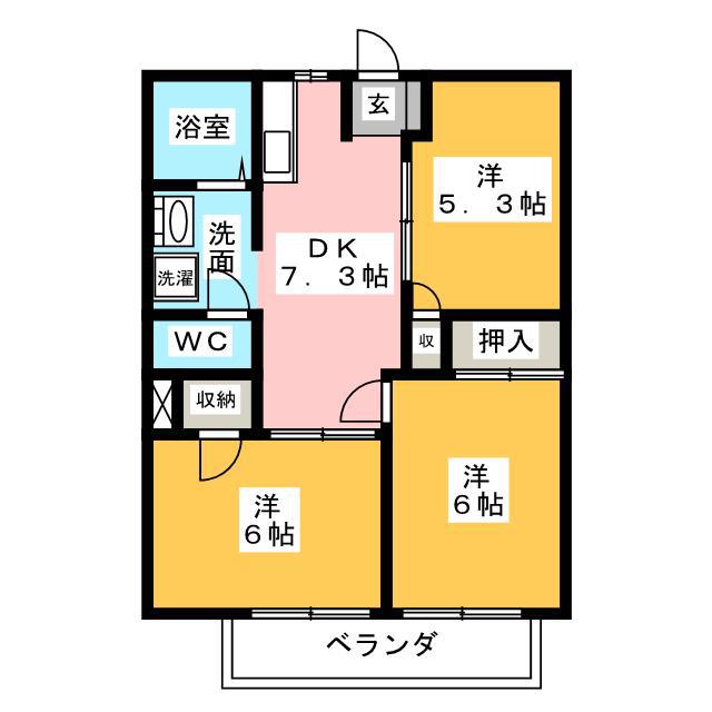 ラ・フォーレ西条A(3DK/1階)の間取り写真