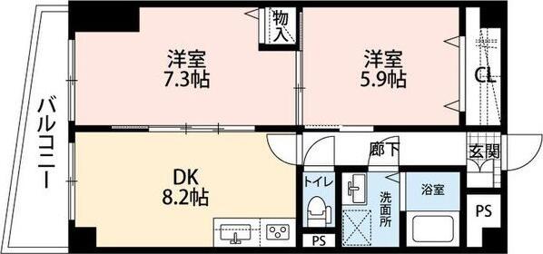 21北堀江(2DK/4階)の間取り写真