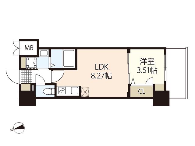 S-RESIDENCE観音公園ALORIA(1LDK/9階)の間取り写真