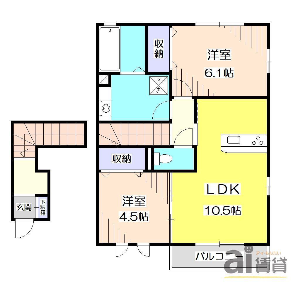 スカイブルーA(2LDK/2階)の間取り写真