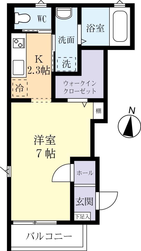 ディアコート水戸(ワンルーム/1階)の間取り写真
