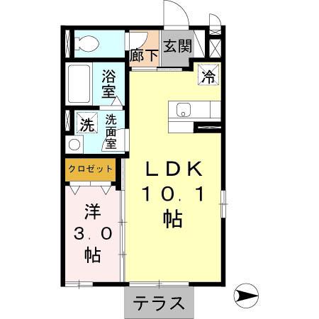 ヒルズ 羽衣(1LDK/2階)の間取り写真