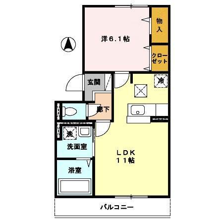 セジュール元木(1LDK/1階)の間取り写真