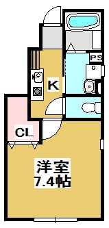 ハートフル有野(1K/1階)の間取り写真