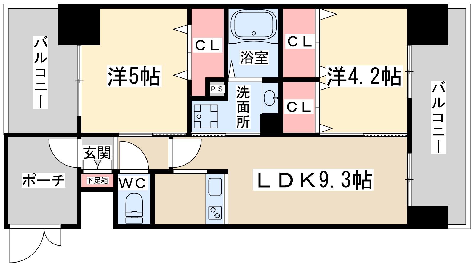 エステムコート梅田・天神橋Ⅱグラシオ(2LDK/9階)の間取り写真
