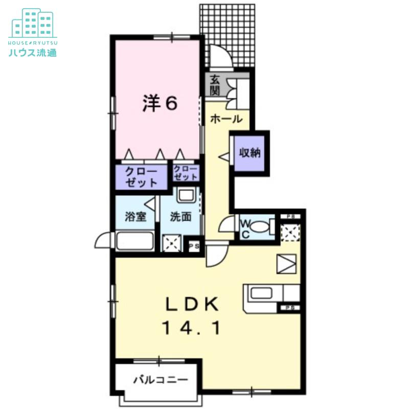 クローバー三城A(1LDK/1階)の間取り写真