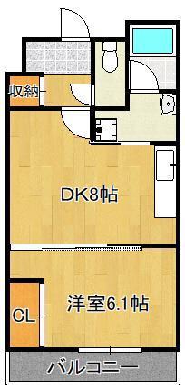 オークランドアサート木屋瀬(1DK/9階)の間取り写真