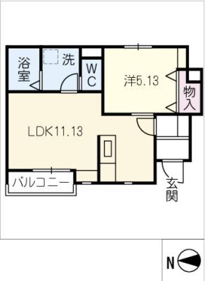 リーブルファイン西川手(1LDK/1階)の間取り写真
