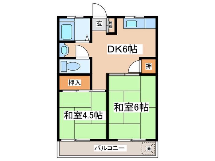 コーポ吉岡(2DK/3階)の間取り写真