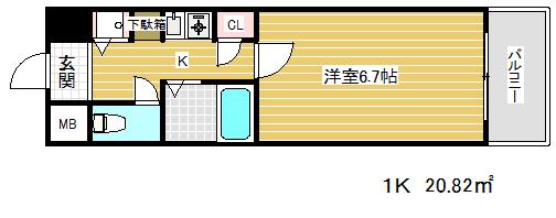 ロイヤルヒル神戸三ノ宮2(1K/5階)の間取り写真