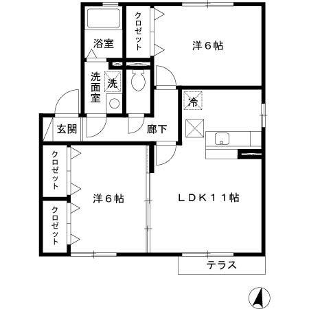 パークヒル A棟(2LDK/1階)の間取り写真