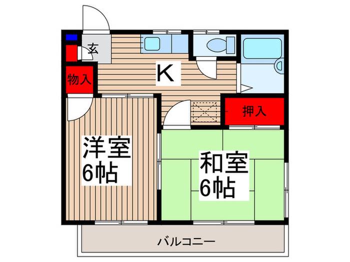 グリーンウッド(2K/2階)の間取り写真