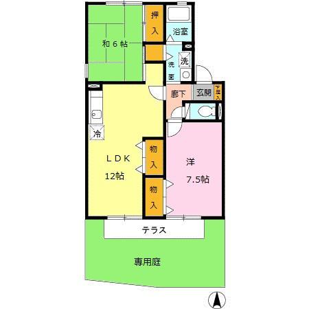 ラークハイムII(2LDK/1階)の間取り写真