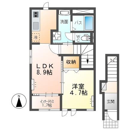 ビオルネ 奏203(1LDK/2階)の間取り写真