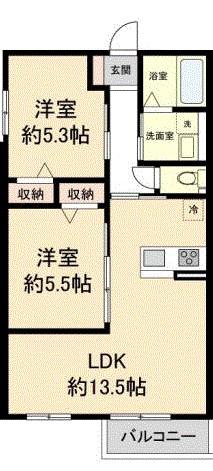 ファヴォリート志紀南(2LDK/2階)の間取り写真