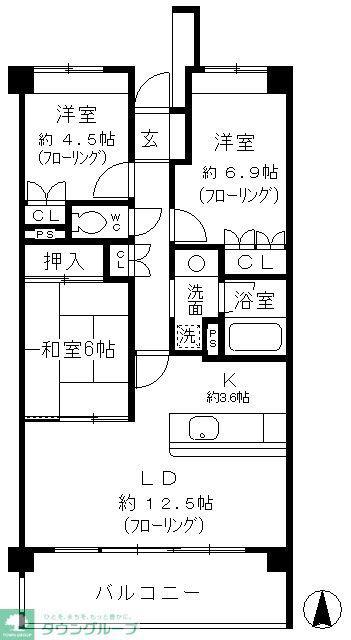パーク・ホームズ覚王山サウス(3LDK/1階)の間取り写真