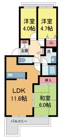 エバーグレイス西宮(3LDK/4階)の間取り写真