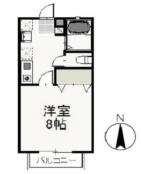 サンパティークB(1K/2階)の間取り写真