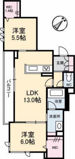 リアン古江(2LDK/2階)の間取り写真