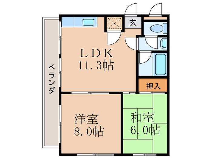ヤムズヴィレッヂ(2LDK/3階)の間取り写真