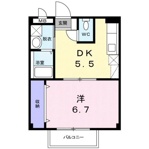 グリーンヒル光1(1DK/2階)の間取り写真