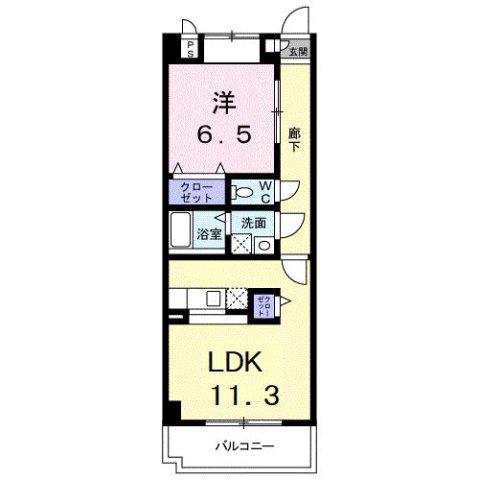 キュウブ由布川(1LDK/1階)の間取り写真
