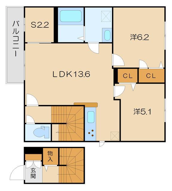 ラ・ボエーム沖野(2SLDK/2階)の間取り写真