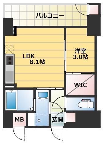 セレニテフラン難波(1LDK/3階)の間取り写真