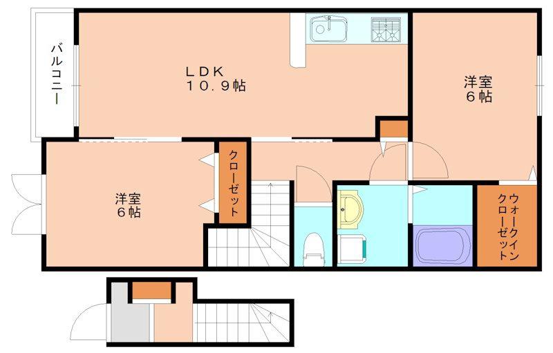 ヴィラウィスタリア宗像II(2LDK/2階)の間取り写真