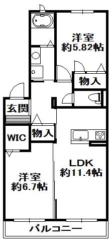 シャーメゾンガーデンヴィラ(2LDK/2階)の間取り写真
