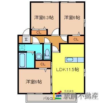 グラン・ドミール古賀A棟(3LDK/2階)の間取り写真