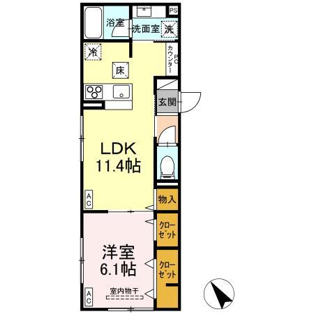 ディープレシャス立川高松町(1LDK/1階)の間取り写真