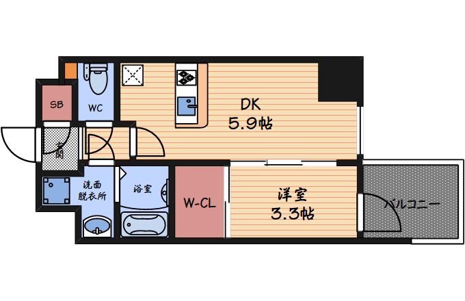 HS梅田イースト(1DK/2階)の間取り写真