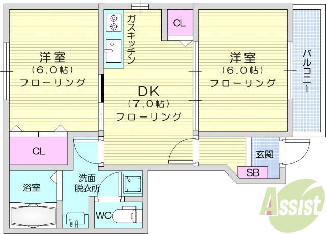 クレストール吹上1(2DK/1階)の間取り写真