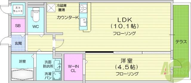 ルミエール(1LDK/1階)の間取り写真