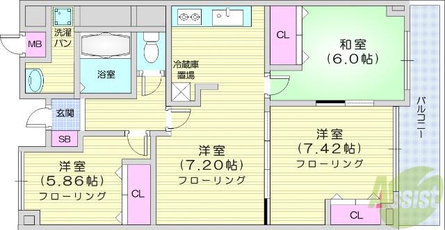 エルコート・二の森(3LDK/4階)の間取り写真