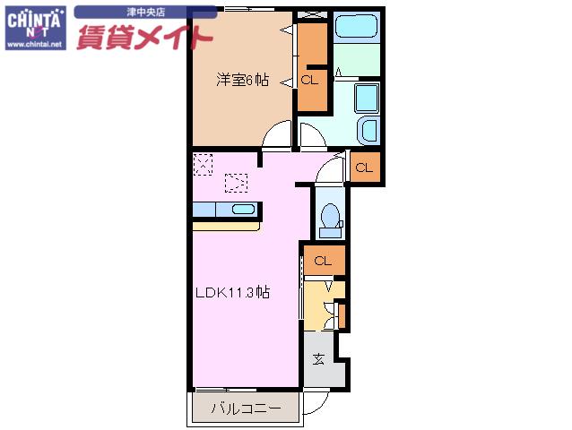 ルピナスC(1LDK/1階)の間取り写真
