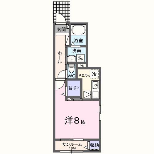 パラディス(1K/1階)の間取り写真