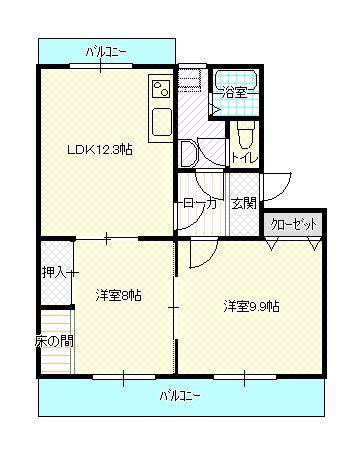 ラフェスタ鴨島(2LDK/2階)の間取り写真