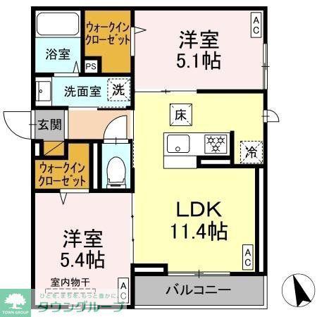 前原東2丁目PJ Dーセアリス前原東(2LDK/1階)の間取り写真
